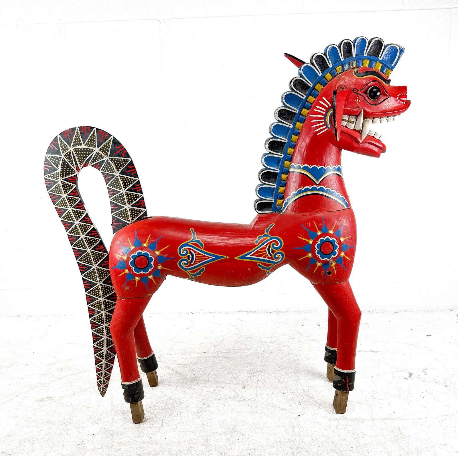 Large Indonesian Lombok Horse Statue: Large Indonesian Lombok Horse Statue. Loose ears, cracks, separation as shown.