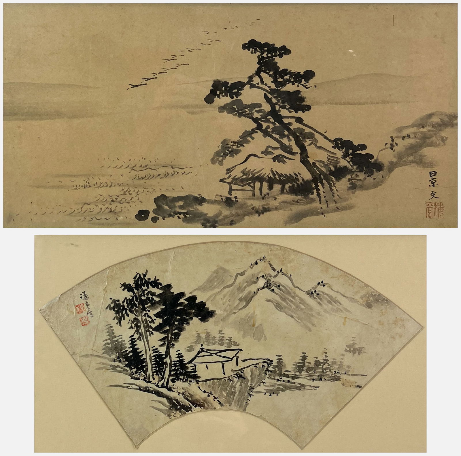 Two Antique Chinese Framed Pen and Ink Watercolor Paintings (1 of 8)