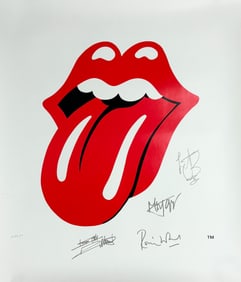 Rolling Stones Lips & Tongue Limited Edition Lithographic Print Signed by Band: Mick, Keith,