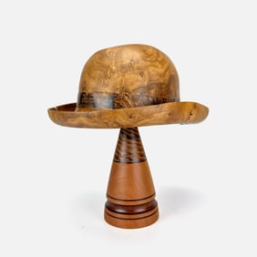 JoHannes Michelsen Hand Turned Wooden Hat With Hand Turned Wooden Display Dowel