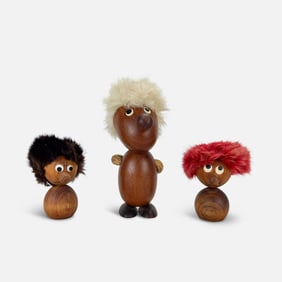 Three Vintage MCM Swedish Hand Carved Teak Gonk Figurines