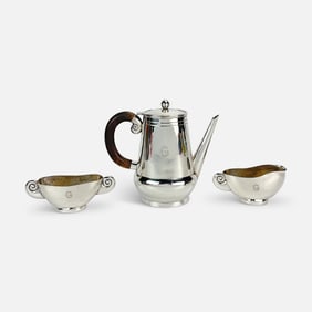 William Spratling Conch Shell Teaset w/Solid Silver Creamer/Sugar Handles, Scarce Mexican Design,