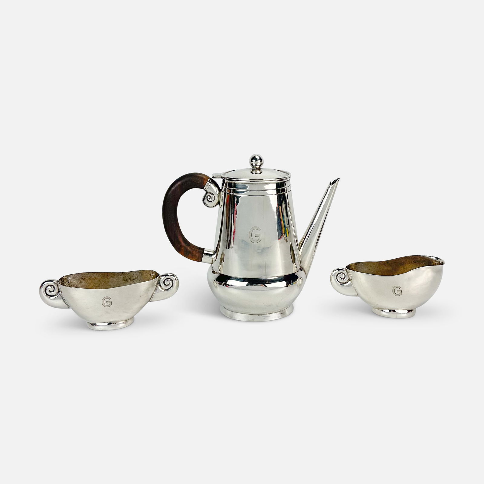 William Spratling Conch Shell Teaset w/Solid Silver Creamer/Sugar Handles, Scarce Mexican Design, (1 of 17)