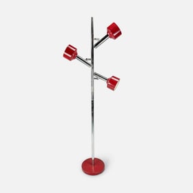 Vintage MCM Red Painted Metal and Chrome Multi-Directional Floor Lamp