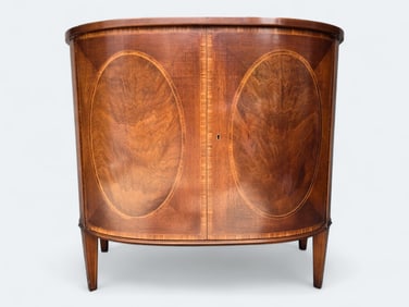 Smith and Watson Inlaid Two-Door Banded Demi-Lune Regency Style Bar Cabinet