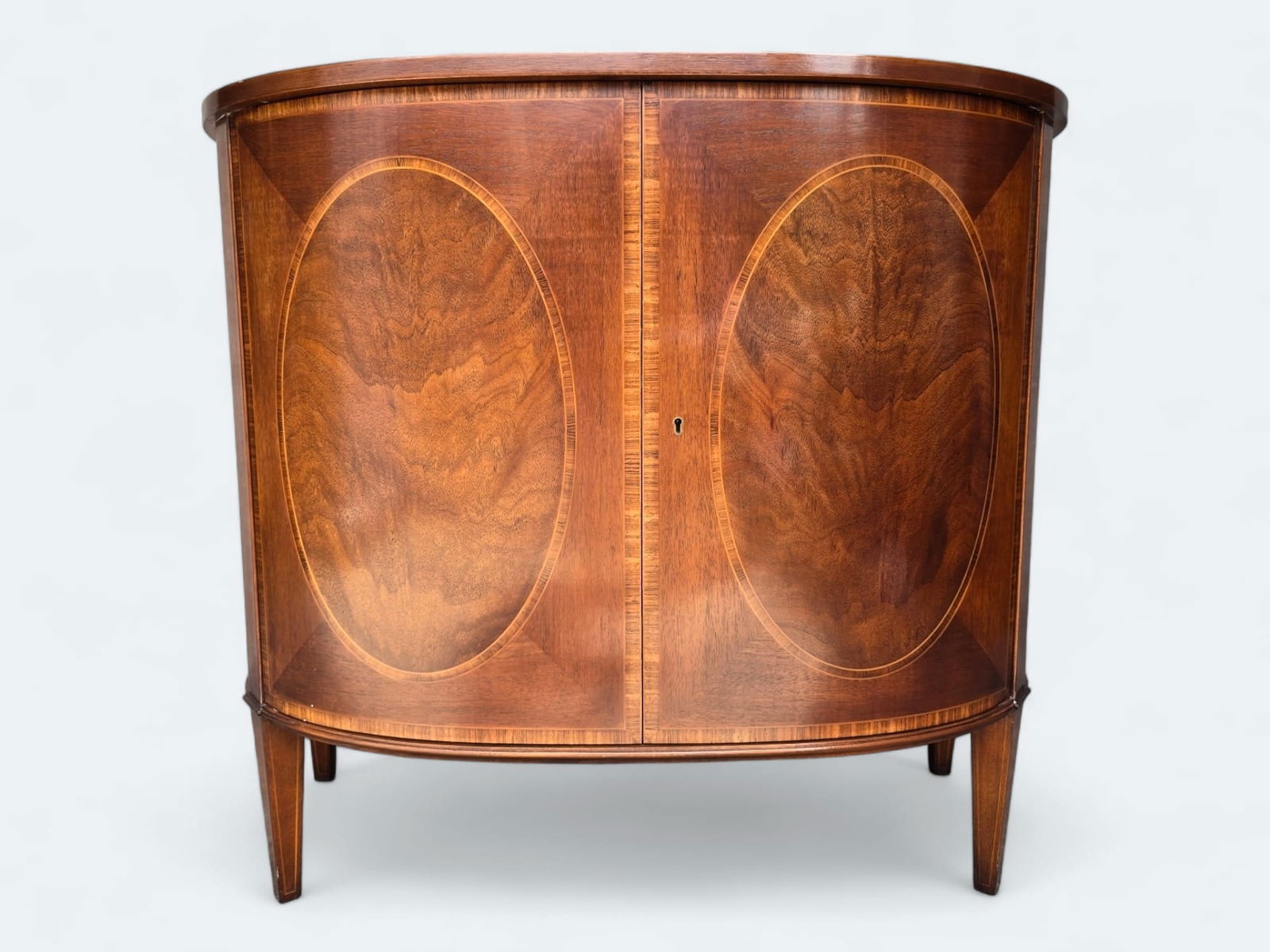 Smith and Watson Inlaid Two-Door Banded Demi-Lune Regency Style Bar Cabinet (1 of 6)