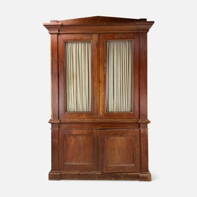 Antique Mid-19thC Architectural Pine Provincial Biedermeier Style Pediment Tall Cabinet