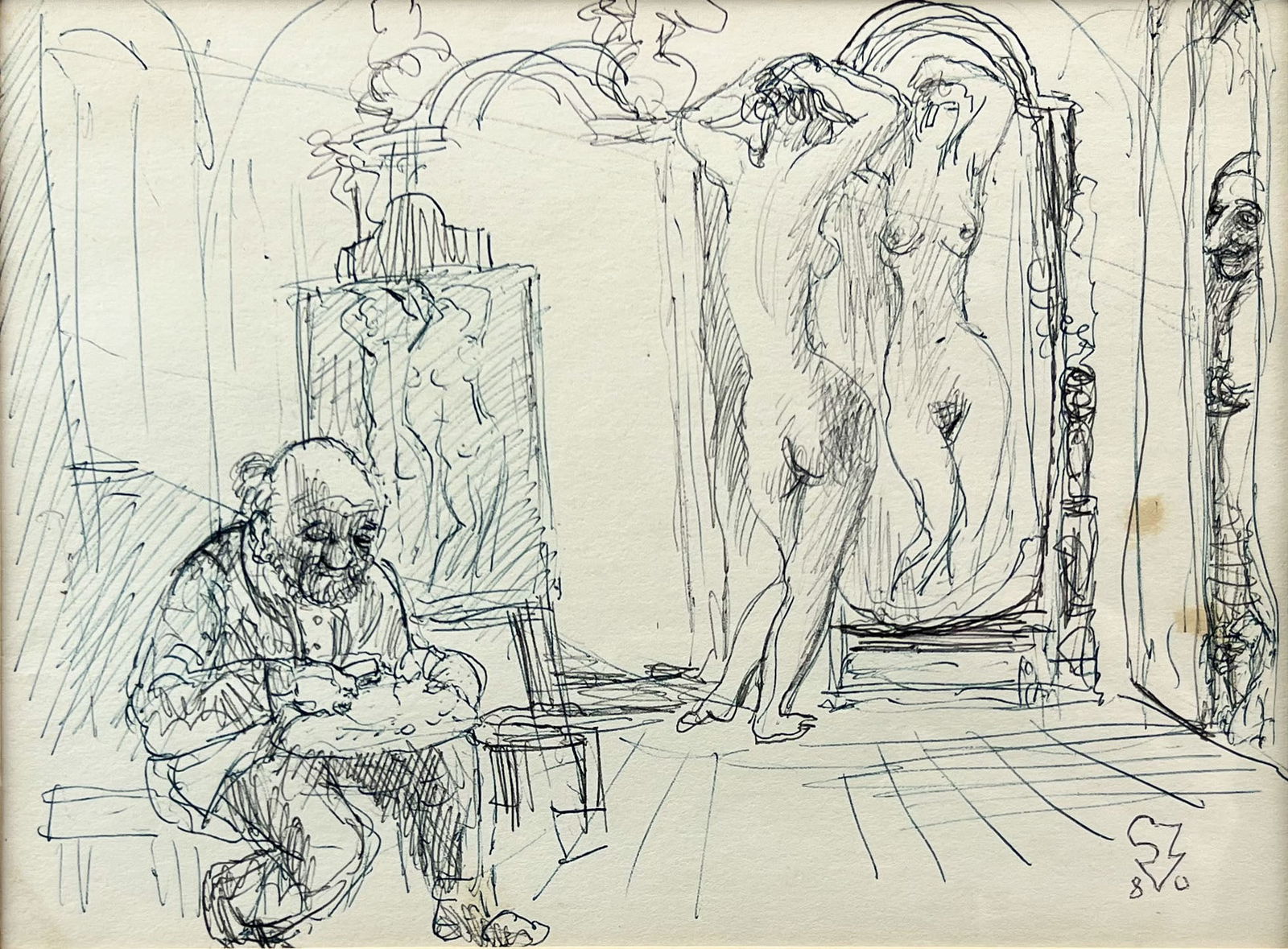 Vladimir Szabo Signed and Dated Pen and Ink Drawing Framed Original Hungarian Art (1 of 5)