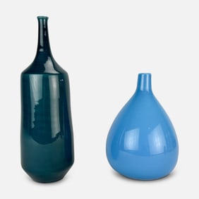 Vintage MCM Wingard Italian Art Pottery Monochrome Blue Bottle Vase