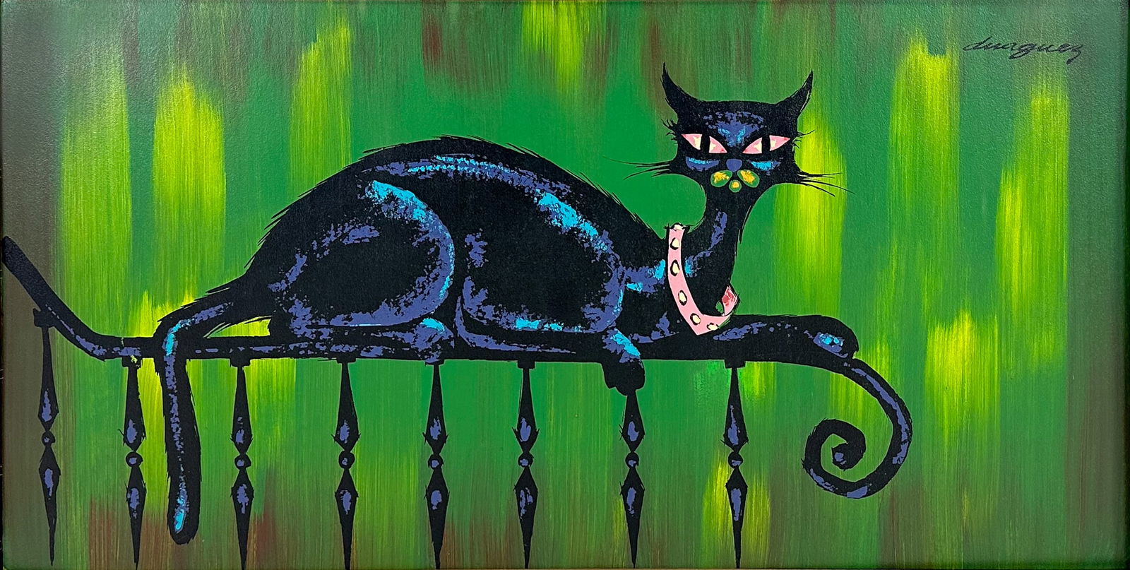 Original Duaguez Mixed Media MCM "Cool Cat" Framed Print w/Painted Accents (1 of 5)