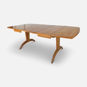 Blond Walnut MCM Drop-Leaf Wishbone Table/Two Extension Leaves