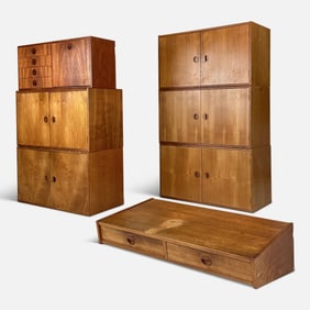 H. G. Furniture Danish Modern Scarce Individual Modular System Cabinets w/Wall Hung Desk