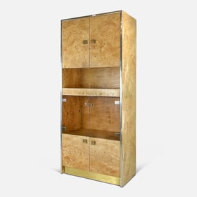 Thomasville Founders Mid Century Style Maple Burlwood Lighted Cabinet #1
