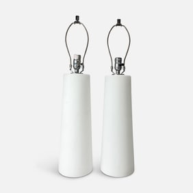 Pair MCM Minimalist Frosted White Glass Table Lamps