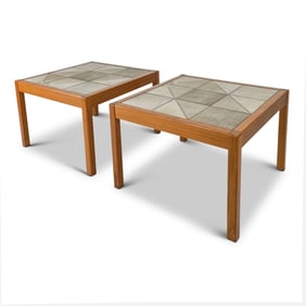 Pair Poul Poulsen for Gangso Mobler Teak Tile Top Danish Modern Side Tables