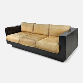Lella and Massimo Vignelli for Poltronova Black Lacquer and Leather Three-Seat Sofa #1