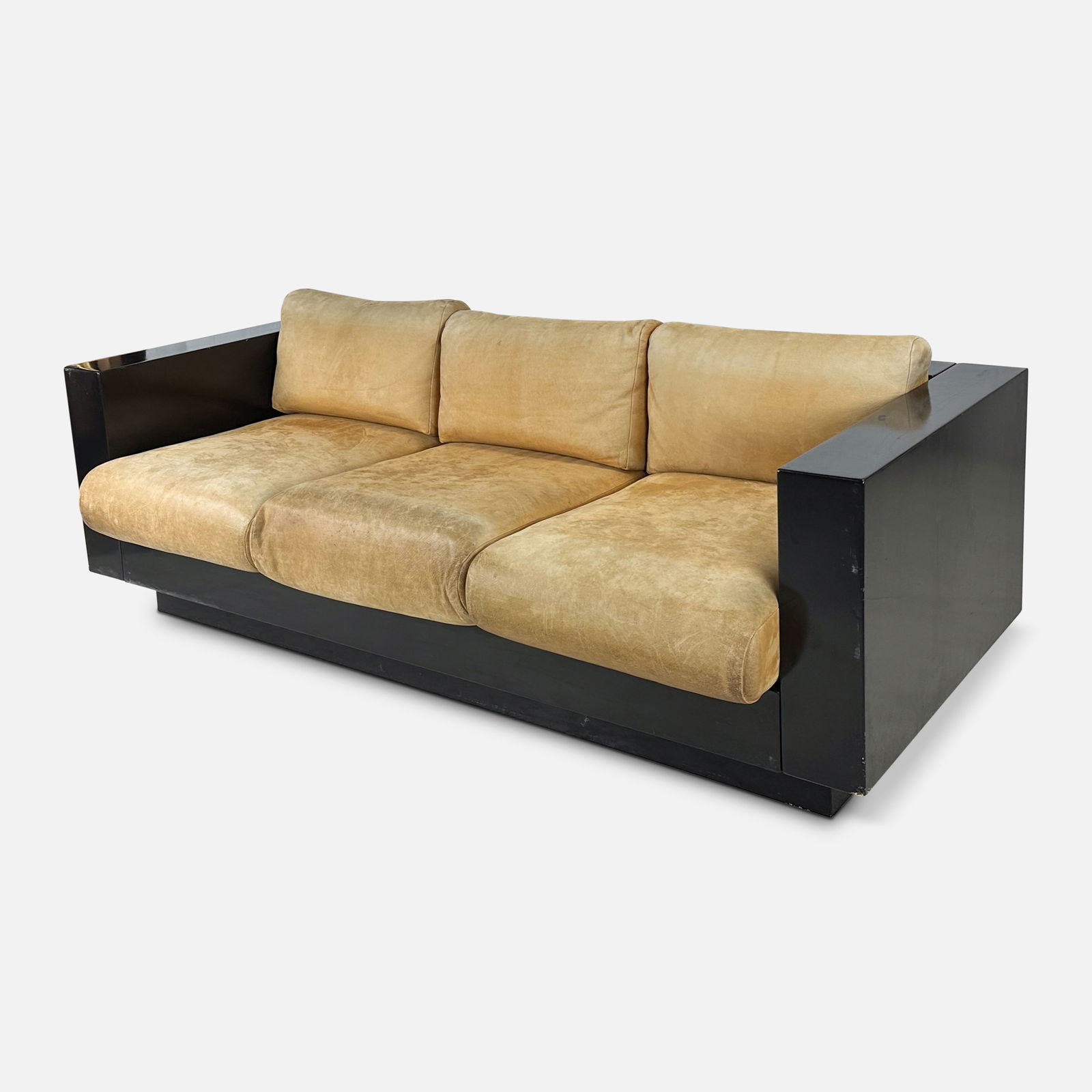 Lella and Massimo Vignelli for Poltronova Black Lacquer and Leather Three-Seat Sofa #1 (1 of 14)