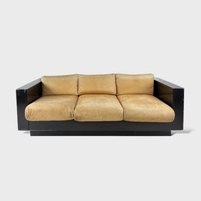 Lella and Massimo Vignelli for Poltronova Black Lacquer and Leather Three-Seat Sofa #2