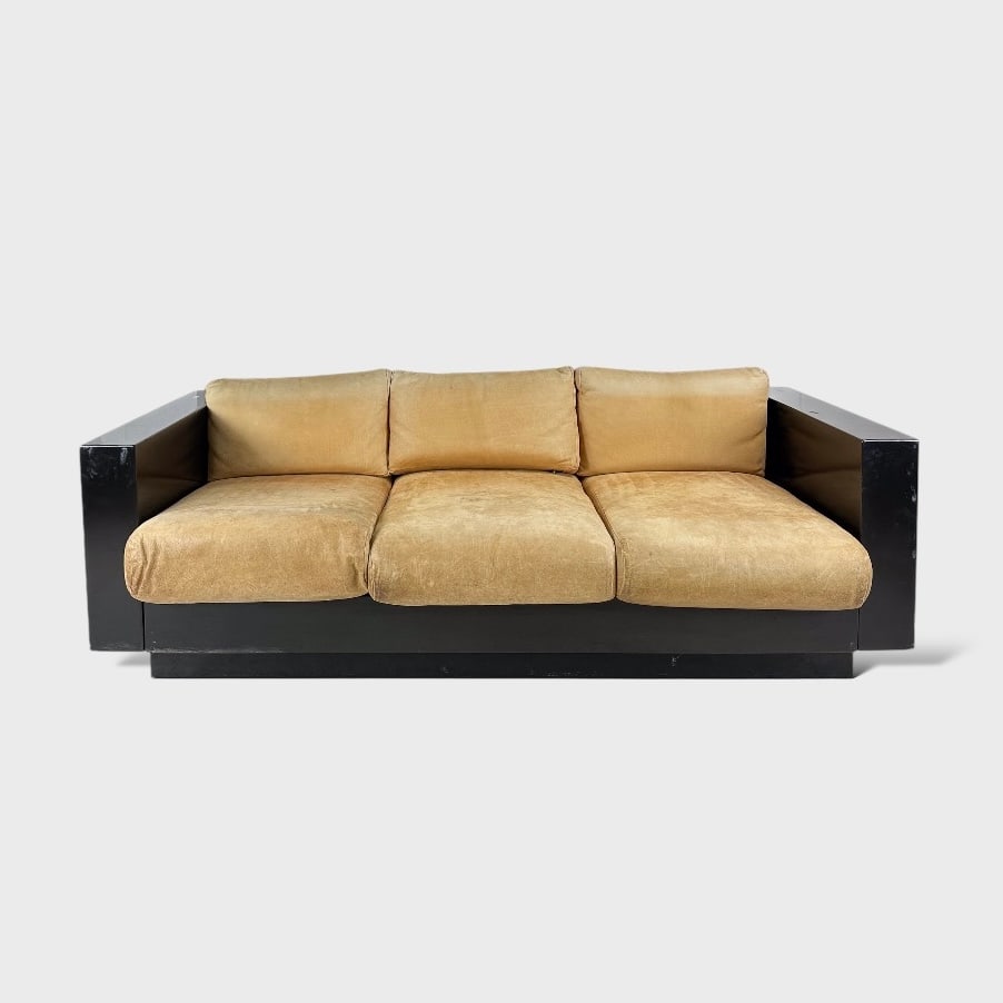 Lella and Massimo Vignelli for Poltronova Black Lacquer and Leather Three-Seat Sofa #2 (1 of 8)