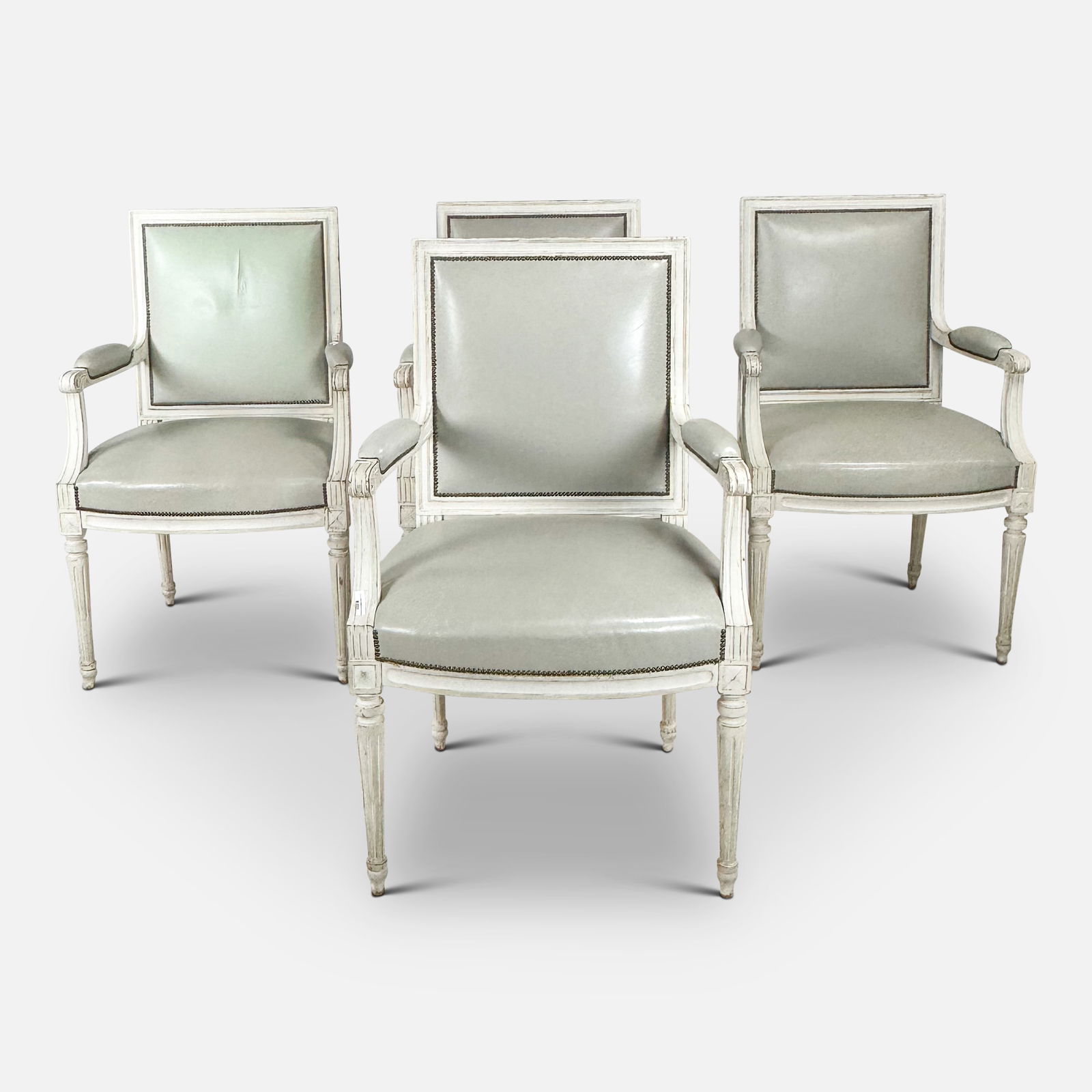 Four French Louis XVI Style Slate Grey Leather Armchairs (1 of 10)