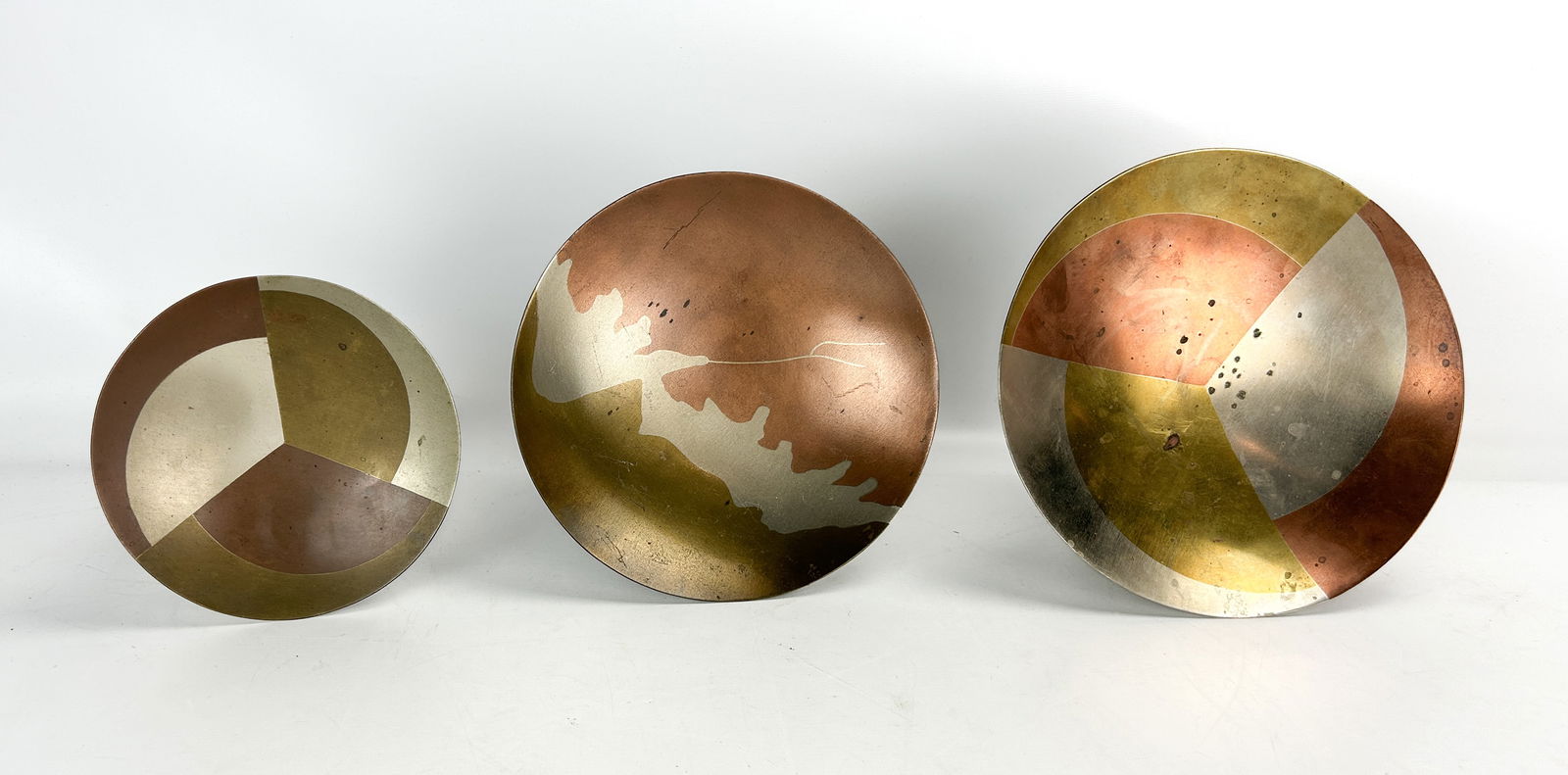 Three Metales Taxco Handwrought Mexico Mixed Metal Geometric Footed Bowls (1 of 10)