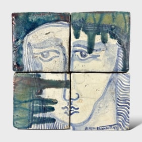 Signed Alfredo Ratinoff Hand Painted Ceramic Tile Wall Hanging