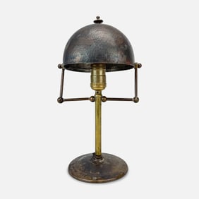 Small Vintage Machine Age Hammered Tin/Copper Desk Lamp