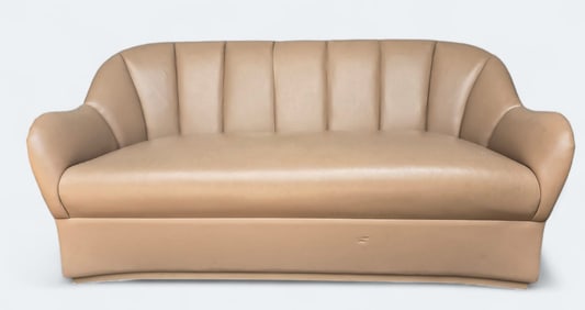 Art Deco Leather Channel Back Lounge Sofa Couch by Marco of San Francisco - Some Wear to Leather