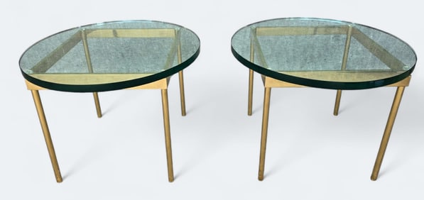 Pair of High Quality Modernist Round Side Tables 1" Thick Glass