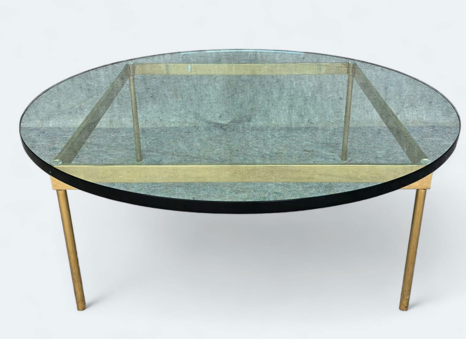 High Quality Brass Modernist Round Cocktail Table 1" Thick Glass (1 of 4)