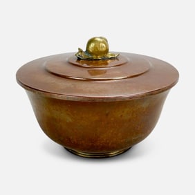 Fine Hand Hammered Copper Lidded Bowl w/Brass Snail Finial