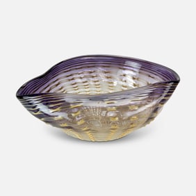 Studio Art Glass Purple Ortana Aubergine Clam Shell Bowl