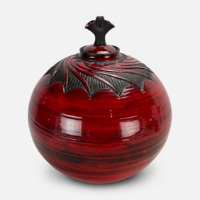 Larry Allen Wheel Thrown Round Studio Art Pottery Red Glazed Vessel W/Lid