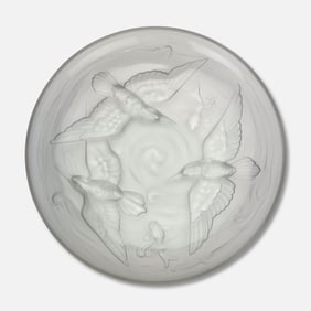 Fine French Verlys Art Deco Frosted Molded Glass Charger "Birds & Koi"