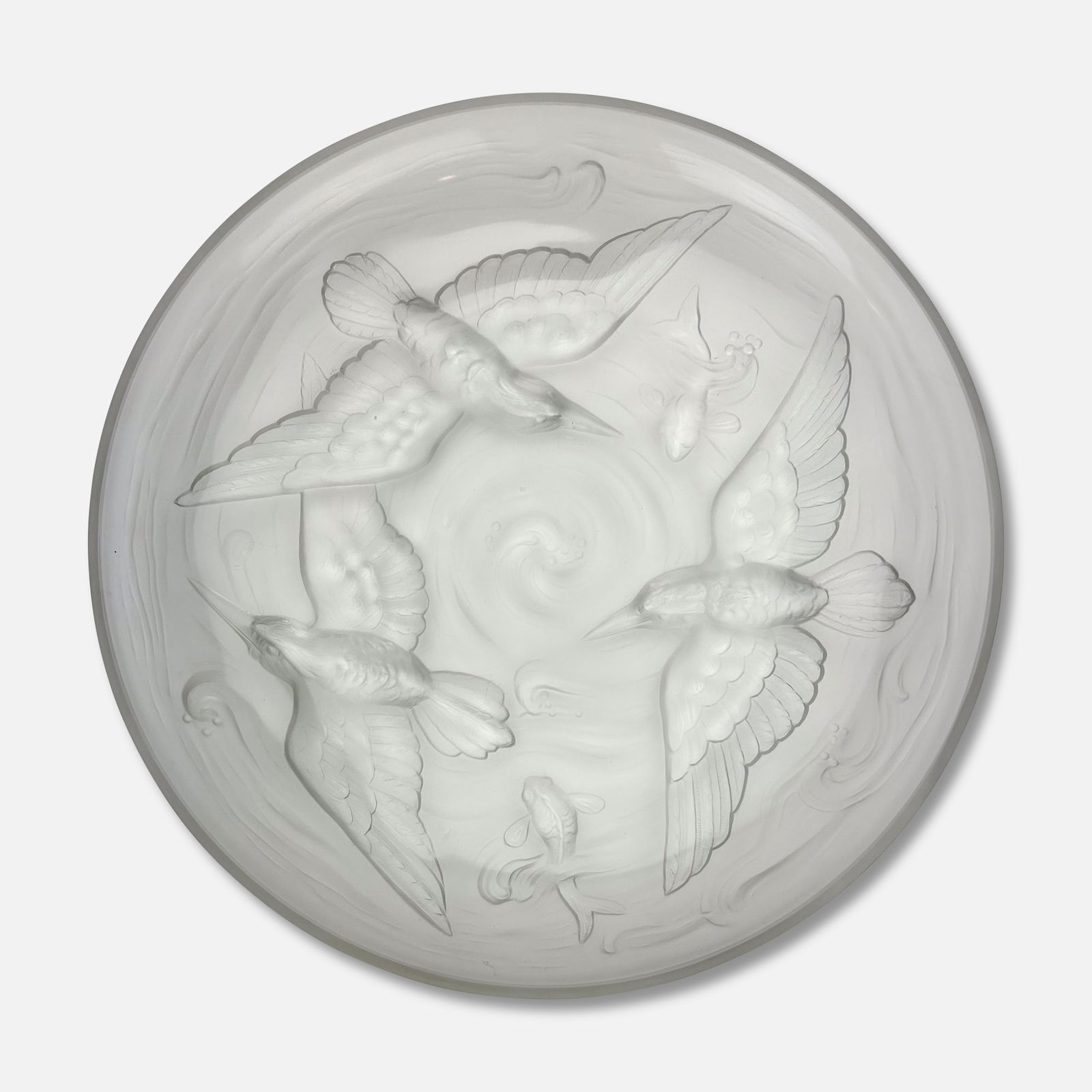 Fine French Verlys Art Deco Frosted Molded Glass Charger "Birds & Koi" (1 of 8)