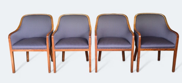 Four Ward Bennett for Brickel Associates Bentwood Biedermier Arm Chairs Silk Upholstered