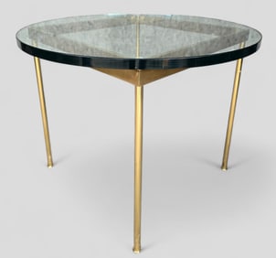 Modern Brass and Round 1" Glass Modernist Side Table High Quality