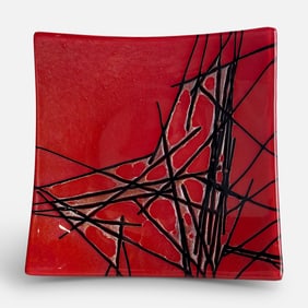 Kurt McVay Signed Studio Art Glass Red Square Sushi Plate