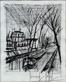 Bernard Buffet "Le Canal" 1968 Drypoint Etching Framed Print