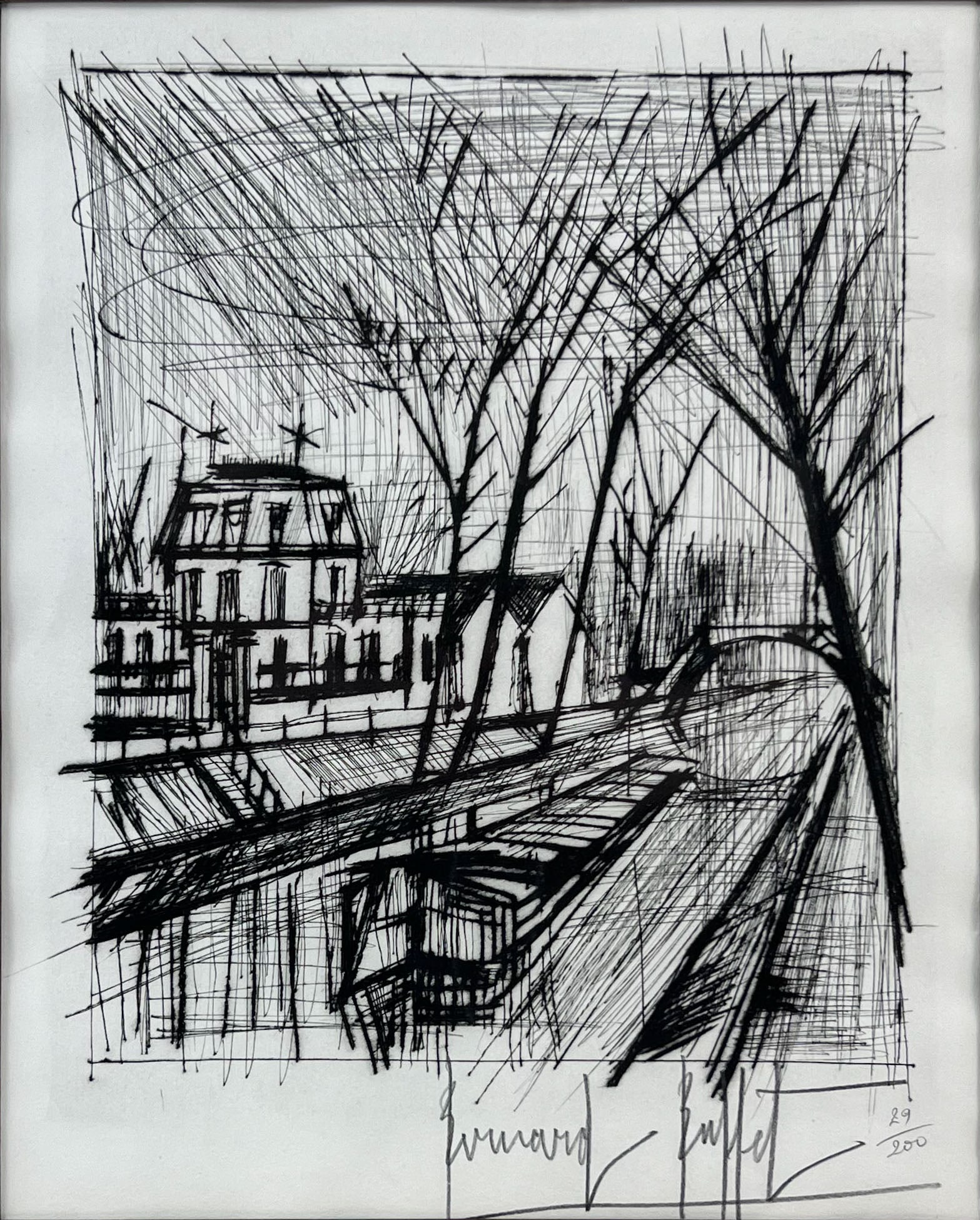 Bernard Buffet "Le Canal" 1968 Drypoint Etching Framed Print (1 of 5)