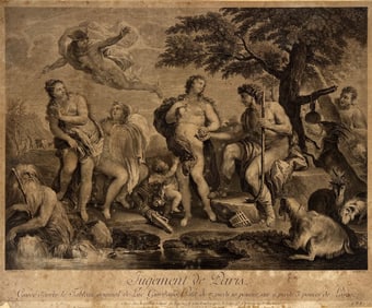 Original 18thC Jacques Firmin Beauvarlet "Judgement De Paris" Etching Laid Print Unframed