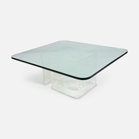 Jeffrey Bigelow Style MCM Art Deco Lucite Snail Base Thick Glass Top Coffee Table