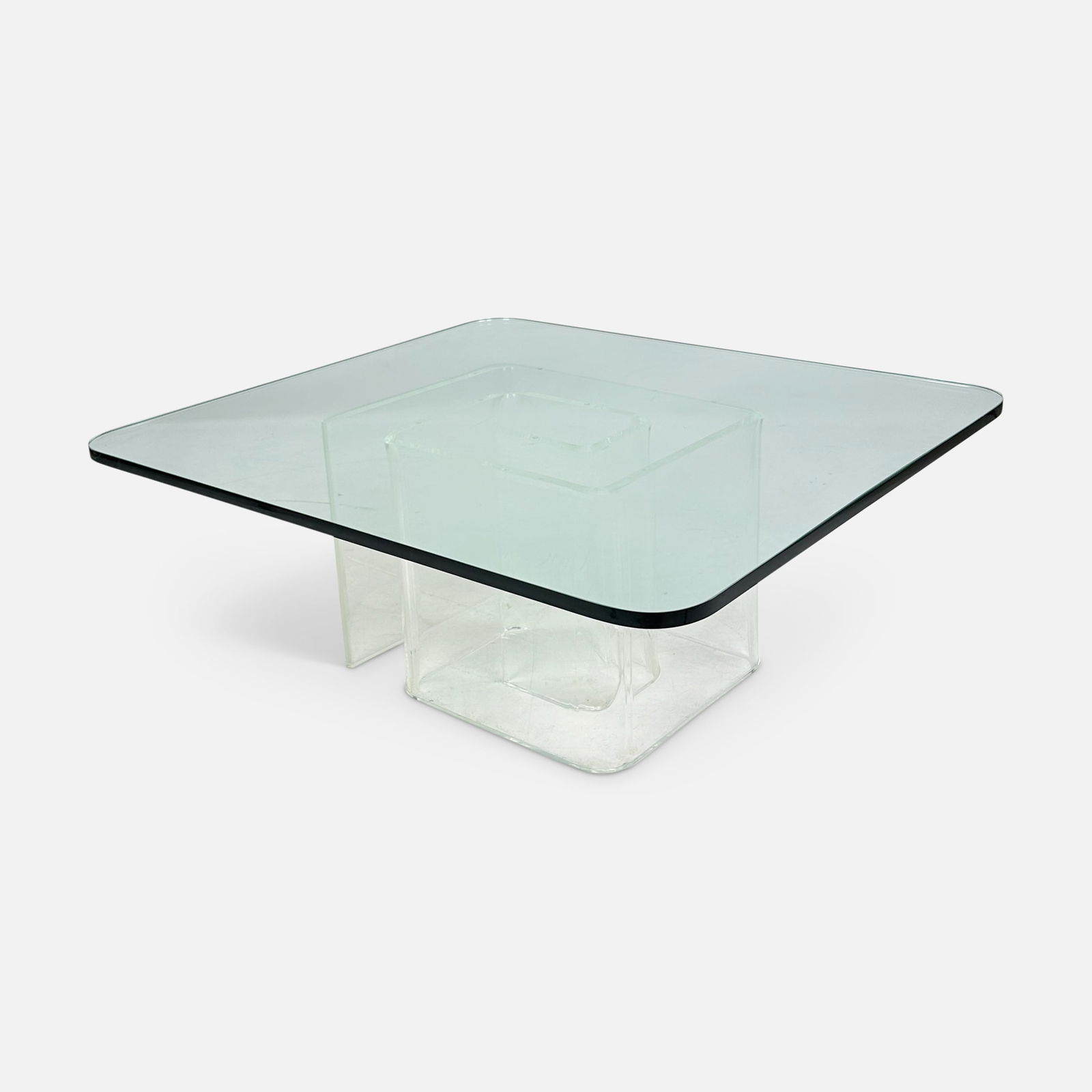 Jeffrey Bigelow Style MCM Art Deco Lucite Snail Base Thick Glass Top Coffee Table (1 of 5)