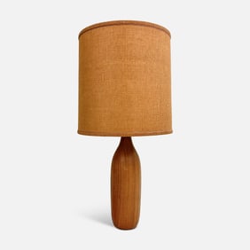 ESA Danish Modern Solid Teak Wood MCM Table Lamp w/Original Burlap Shade