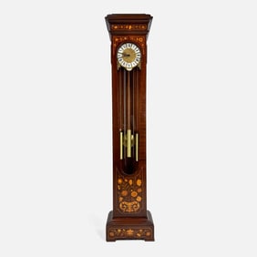 Antique Tiffany Inlaid Floral Marquetry Wood Tall/Long Case Grandfather Clock