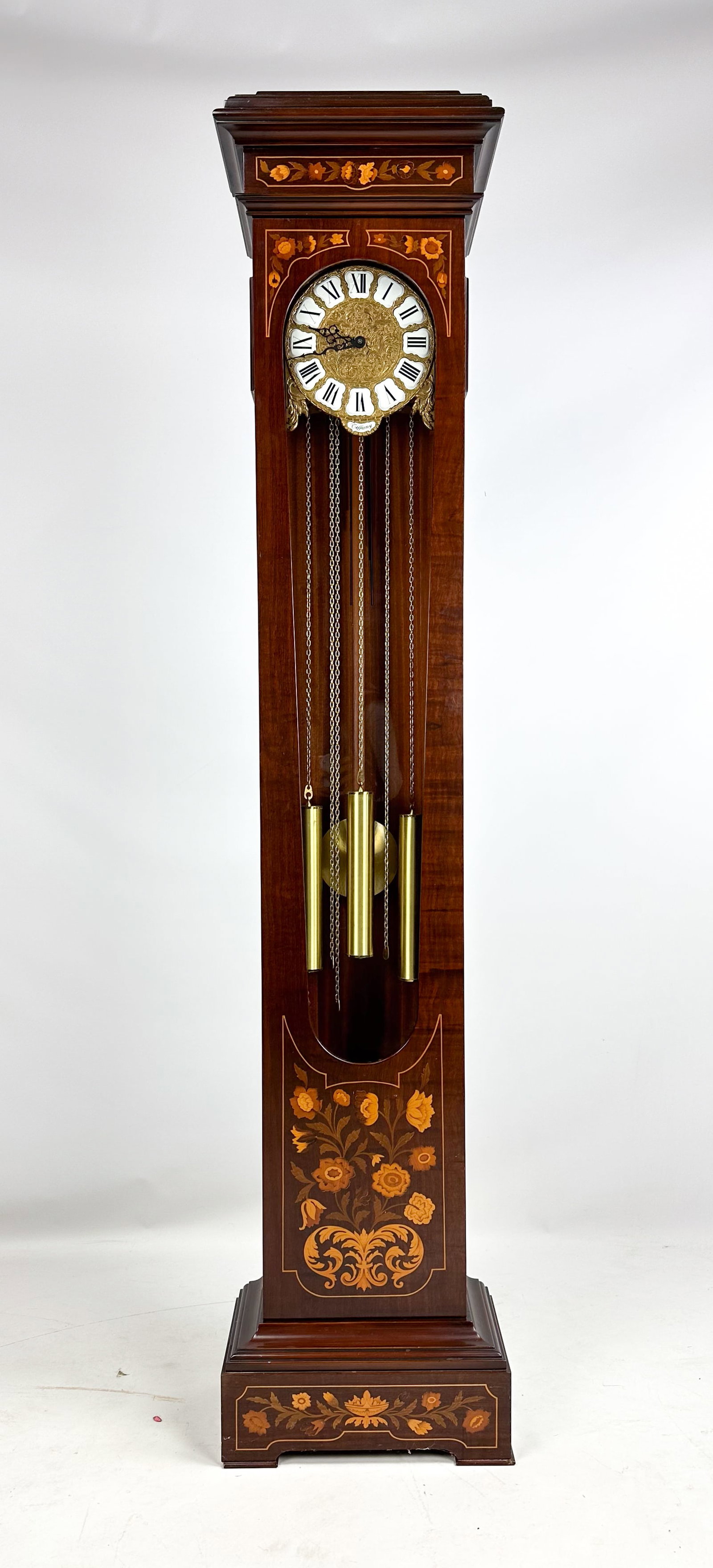 Antique Tiffany Inlaid Floral Marquetry Wood Tall/Long Case Grandfather Clock (1 of 13)