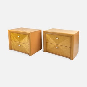Pair of ALF Italia MCM Italian Blond Burlwood Nightstands