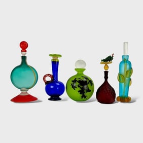 Signed Group of Assorted Studio Art Glass Scent Bottles