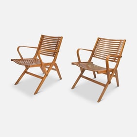 Pair Niko Kralj Style Folding Lounge Chairs