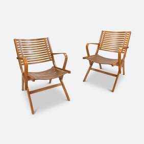 Pair Niko Kralj Style Folding Lounge Chairs